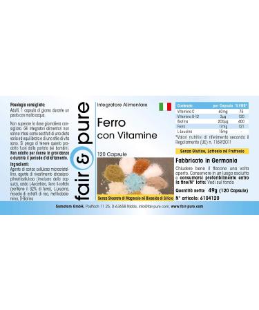 SoMatEm Fair & Pure Iron capsules with vitamin C biotin and vitamin B12 covers 100 of the daily iron requirement vegan without magnesium stearate 120 capsules - Buy Online on GoSupps.com