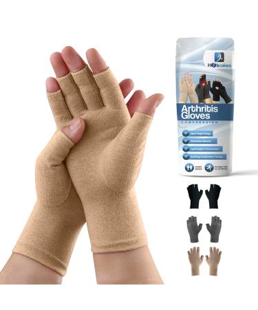 Hotcakes Compression Gloves for Arthritis Pain Relief-Snug Elastic Arthritis Gloves for Women and Men Offers Hand Support for Carpal Tunnel Raynauds and Provide Arthritis Relief for Hands BEIGE XL