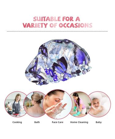 Double Waterproof Purple Butterfly Shower Cap for Women - One Size Large Bathing Hat for All Hair Types - Buy Online on GoSupps.com