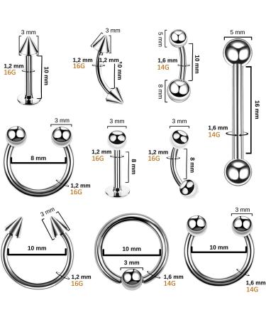 BodyJ4You 36PC PRO Body Piercing Kit | Surgical Steel Nose Septum Ear Cartilage Lip Belly Navel Tragus Eyebrow Jewelry Set with Tools and Gloves - Buy Online on GoSupps.com