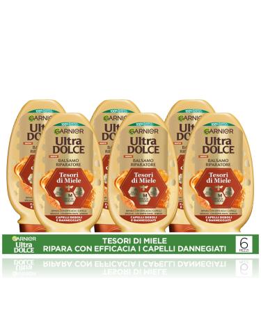 Garnier Garnier Ultra Doux Honey Treasures Multipack Repair Balm 97% Natural Origin For Damaged Hair Silicone-Free Pack of 6 x 250 ml
