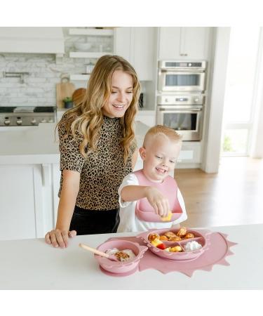 Little LoveBug Dinosaur Feeding Set | 100% Silicone | Divided Plate, Bowl, Bib & Spoon | Toddler & Baby Led Weaning Set in Dusty Rose - Buy Online on GoSupps.com
