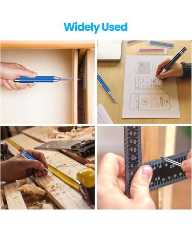 Yzzaoo Deep Hole Marker Pencil Set - 2 Carpenter Pencils with 18 Marker Mines for Wood Metal & Concrete (Black + Blue) - Ideal Borehole Markers - Buy Online on GoSupps.com