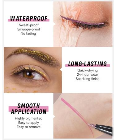 Glitter Waterproof Liquid Eyeliner Silver Sparkling Shimmer Eyeliner Metallic Satin Finish Colored Eye Liner Long-Stay Ultra-Fine Tip Smudge-proof High Pigmented Eye Brightener Pen for Stage-04 04 Silver - Buy Online on GoSupps.com