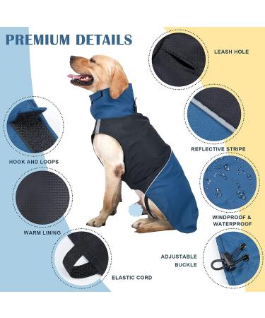 ROZKITCH Waterproof Dog Jacket with Harness Opening, Reflective Strip, Adjustable Windproof Raincoat for Small Medium Large Dogs - Blue-Black XL (Chest 28.3-32.2) - Buy Online on GoSupps.com