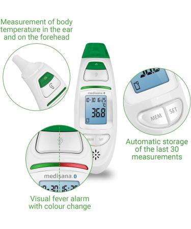 Medisana TM 750 Connect Digital 6-in-1 Thermometer - Bluetooth Forehead Fever Alarm for Baby Children & Adults - Buy Online on GoSupps.com