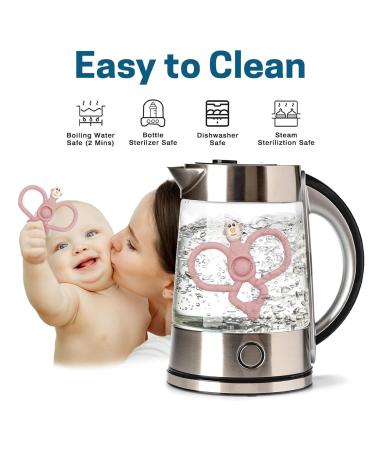 Guoyou BPA-Free Baby Teething Ring & Pacifier Chain - Silicone Bite Toys for 3+ Months (Blue & Pink) - Buy Online on GoSupps.com