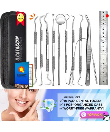 Dental Tools 10 Pack Professional Plaque Remover Set with Case - Stainless Steel Oral Care Kit for Teeth Cleaning, Tartar Scraper, Tooth Scaler, Tongue Cleaner - Black - Buy Online on GoSupps.com