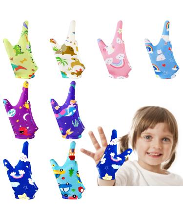 16 Pcs Thumb Sucking Stop for Kids Chewy Gloves Stop Breathable Thumb Sucking Stop Thumb Guard for Thumb Sucking Nail Biting Gloves Cute Finger Sucking Stopper for Kids  8 Style  2 Finger (3-6 Years)