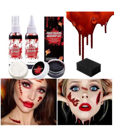 Halloween Blood Makeup Kit Drops and Coagulated Gel with Cleansing Soap Washable Costume Accessories for Cosplay Role-Playing Parties Stage Performances Theme Parties Props - Buy Online on GoSupps.com