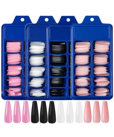 LoveOurHome 400pc Colored Long Coffin Press on Nails Full Cover Ballerina False Nails Artificial Fingernails Manicure Decor for Women Girls Acrylic Nail Design Salon Nails DIY Glossy Coffin