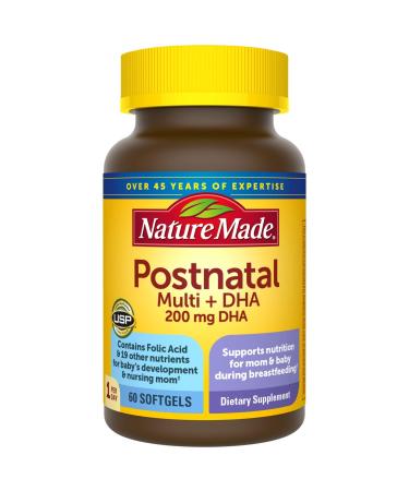 Nature Made Postnatal Multivitamin + DHA 200 mg, 60 Softgels, to Support Nursing Moms & Babies During Breastfeeding, Postnatal Vitamins & Nutrients Include Iron, Vitamin D3, Calcium, Iodine and More - Buy Online on GoSupps.com