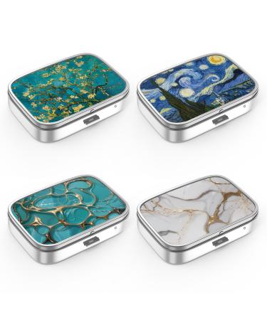 Pill dose 2 subject medicine pill portable pill box for bag or wallet Pillendose decorative metal medicine-vitamin organizer Unique gift (Set-4-van Gogh+Marble 4 pieces) 4 Pieces Set-4-van Gogh+Marble - Buy Online on GoSupps.com