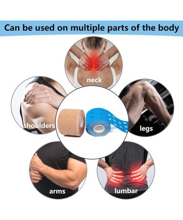 2 Rolls Kinesiology Tape with Breathable Holes Physio Athletic Tape Elastic Sports Tape Muscles Lift Tape for Pain Relief 2" x 16.4 feet/Roll Blue+Beige - Buy Online on GoSupps.com
