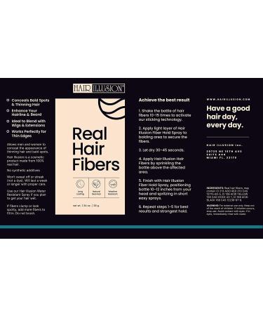 Hair Illusion Black Real Hair Fibers - 100% Natural Texture - Bald Spot Cover Up for Women & Men - 38g - Non Synthetic Fibers - Buy Online on GoSupps.com