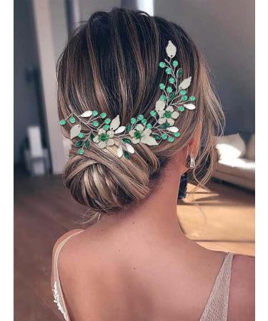 IYOU Rhinestone Bridal Hair Vine Green Flower Wedding Headband Party Bridesmaid Hair Accessories for Women - Buy Online on GoSupps.com