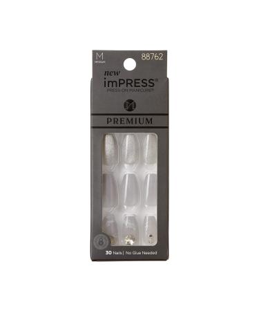 KISS imPRESS Press-On Manicure Premium Collection Fake Nails - Legacy Gray V-Cut Stone Medium & Ballerina/Coffin Shape Easy To Apply Super Hold Chip Proof Smudge Proof No Dry Time | 30 Count