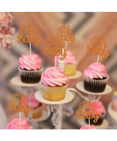 Gyufise 24Pcs Pumpkin Oh Baby Cupcake Toppers - Orange Glitter Fall Theme Picks for Baby Shower, Birthday, Thanksgiving, Halloween Parties - Buy Online on GoSupps.com