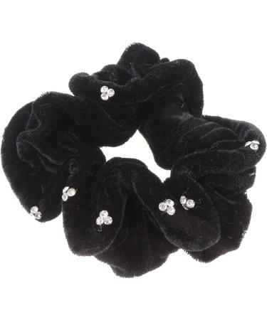 Womens Girls Velvet Crystal Diamante Rhinestone Large Christmas Birthday Bridal Wedding Bridesmaid Party Ponio Hair Tie Up Back Elastic Accessories Bobbles Ponytail Holder Rubber Bands Scrunchie Black - Buy Online on GoSupps.com