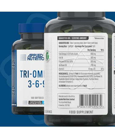 Applied Nutrition Tri-Omega Supplement - Omega 3 6 9 Capsules with EPA & DHA Fish Oil, Flaxseed & Sunflower Oil - Buy Online on GoSupps.com