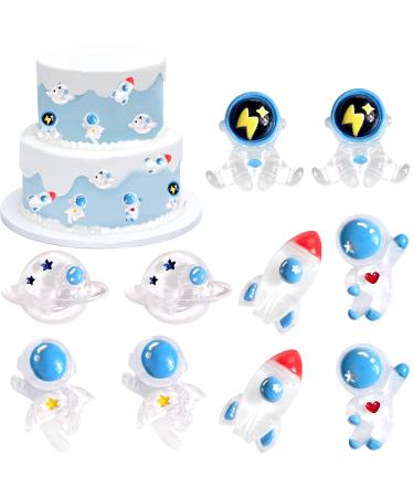 Cyodoos 25Pcs Outer Space Cupcake Toppers Space Astronaut Cupcake Picks Rocket Planet Trip to the Outer Space Themed Kids Children Party Supplies Blue