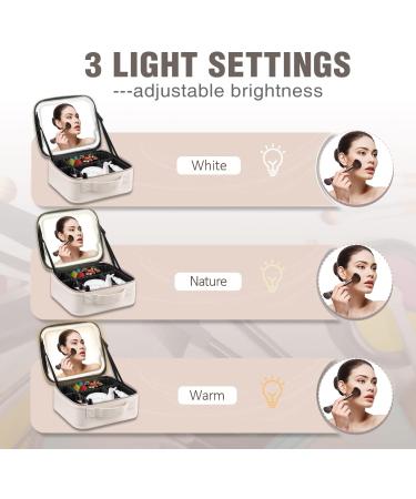 AZ GOGO Travel Makeup Bag with Lighted Mirror | Portable, Waterproof Cosmetic Organizer | 3 Color Brightness | Creamy White - Buy Online on GoSupps.com