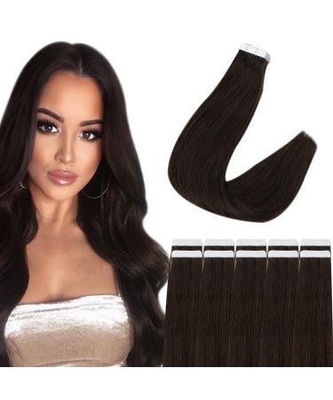 Runature tape in real hair extensions virgin dark brown remy real hair tape in extension virgin real hair tape in hair recovery natural real hair 45cm 18 inch 10 stucco #2 45.72 cm virgin #2