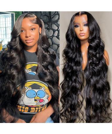 13x4 Body Wave Lace Front Wigs Human Hair Pre Plucked HD Transparent Lace Frontal Wig with Baby Hair 180% Density Brazilian Human Hair Lace Front Wigs for Black Women (28inch Natural Black) 28 Inch 13x4 Body Wave Wig