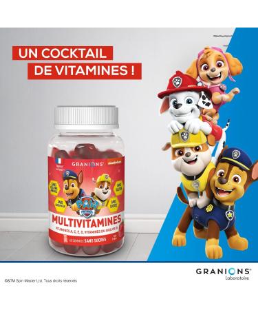 60 GRANIONS PAW PATROL Multivitamin Gummies | Food Supplement | Immunity Fatigue | Vitamins A C D and Group B | Strawberry Flavor | No Animal Gelatin No Sugars | Made in FR - Buy Online on GoSupps.com