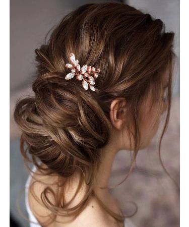 Jakawin Crystal Bride Wedding Hair Pins - Bridal Flower Hair Accessories - Rose Gold HP130 - Buy Online on GoSupps.com
