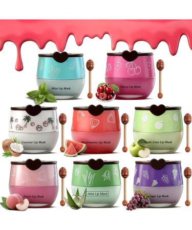8 PCS Bee Lip Balm Honey Pot Fruit Moisturizing Propolis Lip Mask Lip Mask Overnight Propolis Moisturizing Lip Balm Hydrating Prevention Dry and Crack Lip Scrubs Exfoliator Lip Wrinkle Care Products Watermelon & Cherry &