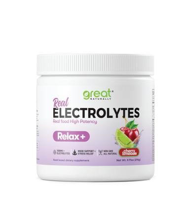 Great Naturally Relax+ Cherry Limeade Calming Electrolyte Supplement: Hydration & Mood Support for Relaxation Stress Relief Adrenal & Cortisol Support - Glycine L-Theanine Lemon Balm - USA Made