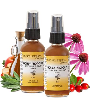 Mickelberry Gardens Honey Propolis Throat Spray - Soothing Sore Throat Relief & Propolis Immune Support for Adults & Kids - Herbal & Honey Formula (2 oz 2 Pack) 2 Fl Oz (Pack of 2)