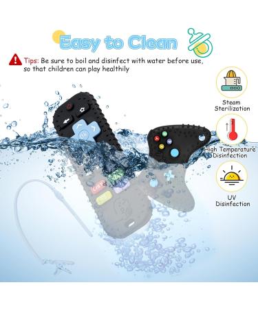 BPA-Free Silicone Baby Teething Toys - Remote Control & Game Controller Teether Set for 0-6 Months with Dummy Chain - Black - Buy Online on GoSupps.com