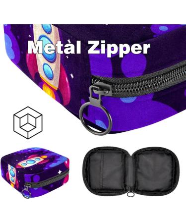 Space Cartoon Rocket Menstruation Pad Bag with Zipper - Stylish Women's Napkin & Tampon Collection Bag - Buy Online on GoSupps.com