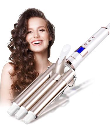 3 Barrel Hair Waver - CkeyiN 22mm Ceramic Tourmaline Beach Wave Styling Tool with 16 Temp Settings & LCD Display - Silver & White - Buy Online on GoSupps.com