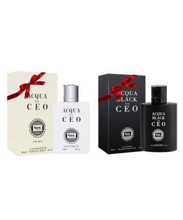 Hybrid & Company Men's 2 Pcs Classsic Scent Spray Eau De Eau De Perfume Toilette ACQUA BLACK Acqua for Ceo for men 3.4 Fl Oz (Pack of 2)