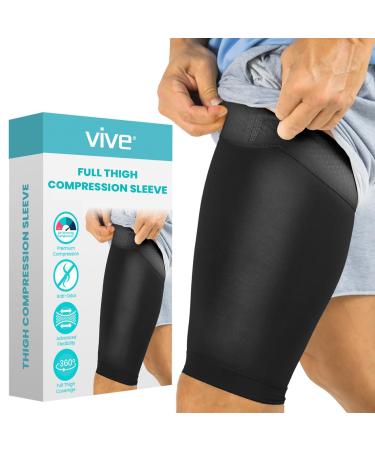 Vive Thigh Compression Sleeve (2 Pack) Hamstring Brace For Upper Thigh - Breathable Leg Support Wrap For Men & Women - Non Slip Elastic Sleeve For Pain Relief Groin Sciatica & Quadriceps Tendonitis Medium