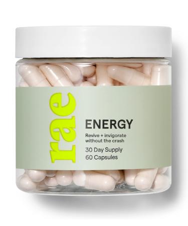 Rae Wellness Energy - Natural Energy Support with Vitamin B 12, Green Tea and L-Theanine - Natural Energy Support - Vegan, Non-GMO, Gluten-Free - 60 Caps (30 Servings)