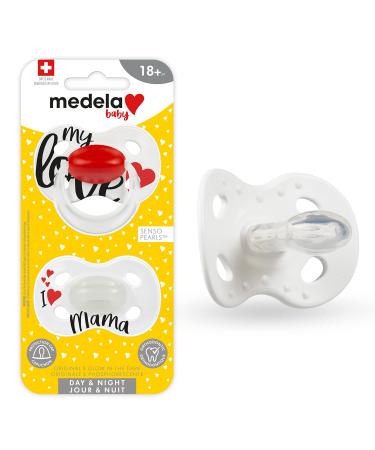 Medela Baby Pacifier | Day and Night Glow in The Dark | 18+ Months | 2-Pack Lightweight | BPA-Free | Supports Natural Suckling | My Love and I Love Mama