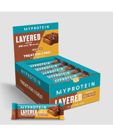 Myprotein - Protein Bars - Layered Bar High-Protein Nutritious Snacks - Low Sugar Daily Energy Muscle Support w/ 20g of Protein for Workout - Delicious Taste Snack- 12 Bars Chocolate Peanut Butter - Buy Online on GoSupps.com