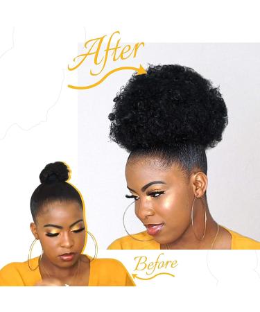 MEIRIYFA Afro Puff Drawstring Ponytail - Short Curly Synthetic Hair Extension Bun with Clips (Black) - Buy Online on GoSupps.com