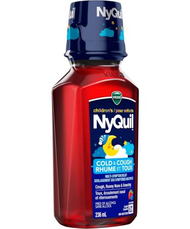 Vicks Children's NyQuil Cold and Cough Syrup Multi-Symptom Relief from Cough Runny Nose Sneezing Berry Flavoured Ages 6+ 236 mL - Buy Online on GoSupps.com