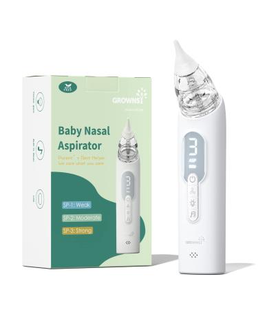 GROWNSY Upgrade Baby Nose Sucker, Rechargeable Nasal Aspirator for Baby, Electric Nose Suction for Baby with Advanced Soothing Music and Light Design, Food-Grade Silicone Tips, 3 Suction Modes Grey