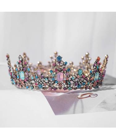 MR Mcrown Baroque Queen Crown for Women - Rhinestone Wedding Crown & Tiara for Costume Parties - Vintage Hair Accessory with Gemstones (Multicolor) - Buy Online on GoSupps.com