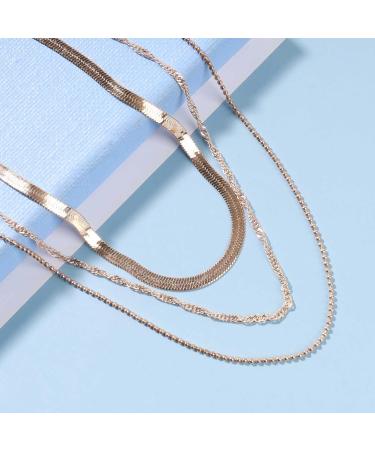 Punk Layered Chain Necklace | Gold Flat Snake Choker | Vintage Herringbone & Chunky Jewelry for Women & Girls - Buy Online on GoSupps.com