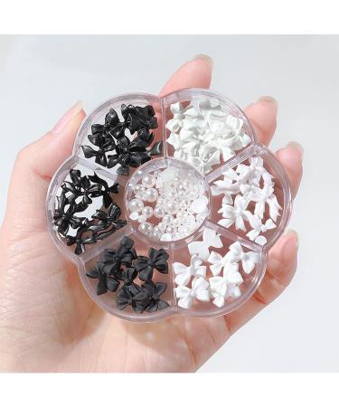 Nail Art Charms 3D Nail Jewels Black White Bow Shape Pearl Nail Art Decoration Nail Accessories for Women Girls (Black&White Bow) - Buy Online on GoSupps.com