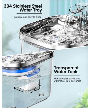68oz 304 Stainless Steel Cat Water Fountain with 3 Filters | Automatic Pet Dispenser | Quiet Electric Drinking Fountain for Small Dogs and Multiple Pets - Buy Online on GoSupps.com
