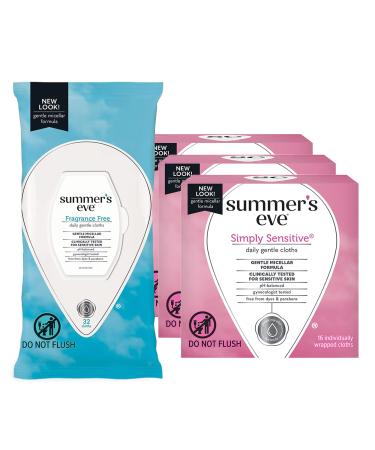 Summer's Eve Feminine Cloths Variety Pack 3 Simply Sensitive Skin Cloths 14 Count and 1 Fragrance Free Cloths 32 Count - Buy Online on GoSupps.com