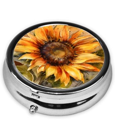 Sunflower Pattern Mini Round Pill Box - 3 Compartment Travel Organizer for Home & Office - Buy Online on GoSupps.com